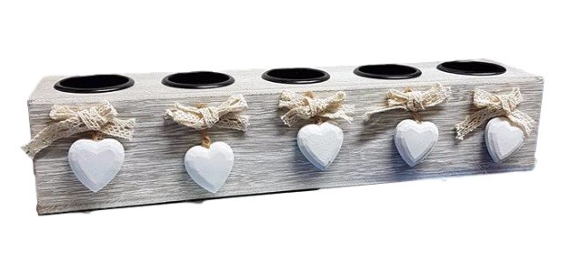 Porta Candele 5 Lumini Tea Light Cuori Legno Shabby Chic Decorazione Casa dfh