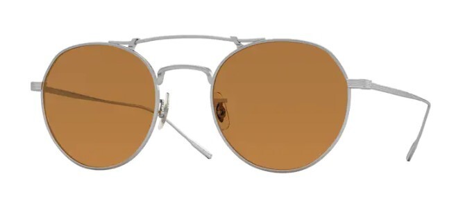 Pre-owned Oliver Peoples 0ov1309st Reymont 503653 Silver/cognac Unisex Sunglasses In Brown