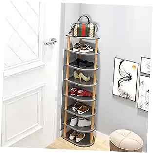 Wood Shoe Rack Narrow Shoe Rack 8 Tier ,Vertical Shoe Shelf for Small grey