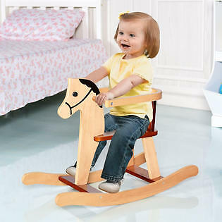 Gymax New Baby Kids Toy Wooden Rocking Horse Animal Rider Chair Bar Security