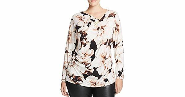 

Calvin Klein NWT LATTE MULTI Блузка с V-образным вырезом и длинными рукавами и цветочным принтом