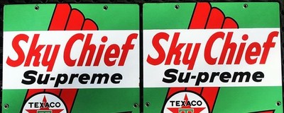 NOS MATCHED PAIR 1960 TEXACO Gas PUMP Signs SU-PREME PETROX  NEW OLD STOCK!!  NR
