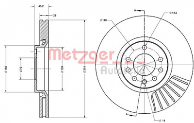 2 x METZGER 6110251 Bremsscheibe