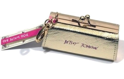 Nwt BETSEY JOHNSON Dog Pet Waste Bag Holder Metallic Gold Color slot at bottom