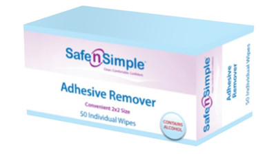100 Safe-N-Simple SNS00650 2''x2'' Adhesive Remover Wipes (2 New 50 ct boxes)