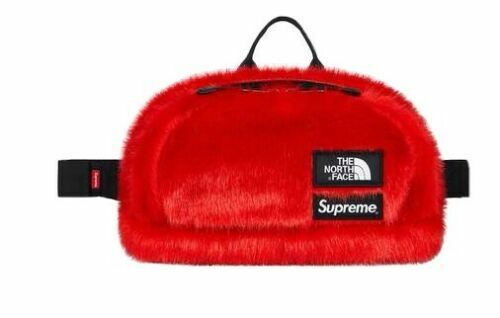 Supreme The North face Faux Fur Waist Bag Fanny Pack Red In hand