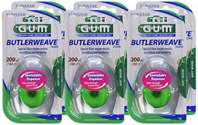 Gum Butlerweave Floss Mint Waxed, 200yds Pack of 6