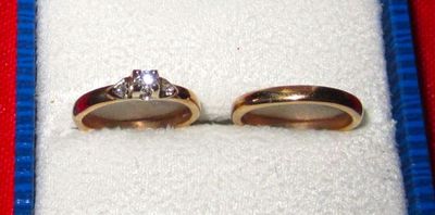 2 Charms 10 K Solid Yellow Gold Vintage Engagement Diamond Ring and Wedding Band