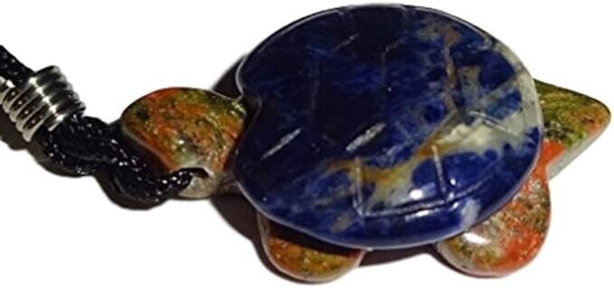 1pc Turtle with sodalite Shell / Unakite body - Crystal gemstone necklace
