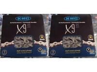 KMC X9.93-9-24 SPEED 1//2/" X 11//128/" SHIMANO MTB-ROAD NICKEL PLATED CHAINS-1 PAIR