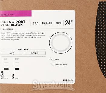 Evans EQ3 Black Resonant Bass Drumhead - 24" - No Port