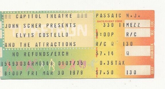 Elvis Costello Ticket Stub 1979 Capitol Theater Passaic NJ
