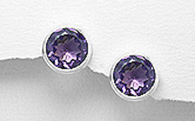 4g Solid Sterling Silver Genuine Purple Amethyst Bezel Stud Earrings 10mm 