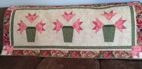 Table Runner Machine Quilted 22” x 49.5” Table Decor Pink Lilies