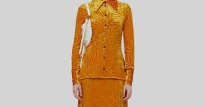 $970 Jil Sander Womens Orange Velvet Flower Button-Up Shirt Top Size US IT40/US4