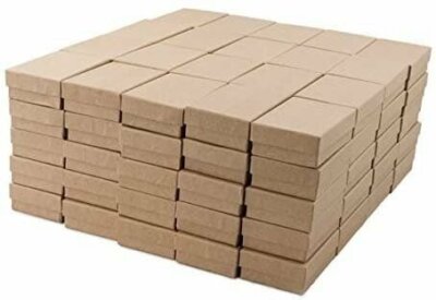 50 Boxes of Kraft Brown Cotton Filled Jewelry Packaging Gift Boxes