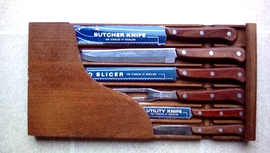 Of 6* Medallion Kitchen Knife Set With Wooden Drawer Holder Rack