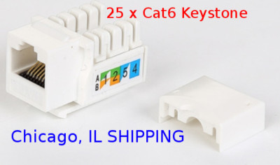 25 x Pcs CAT6 Keystone Jack White Ethernet 110 Punch Down 8P8P RJ45