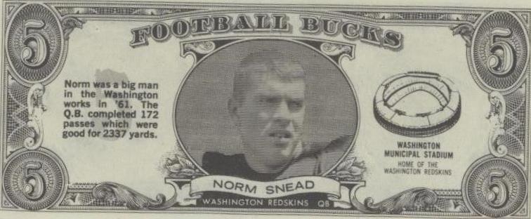 1962 Topps Football Bucks Norm Snead #17