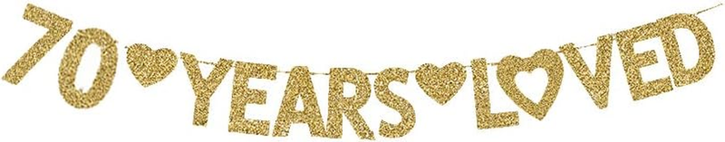 70 Years Loved Banner, Happy 70Th Birthday Party Decorations Gold Gliter Paper S