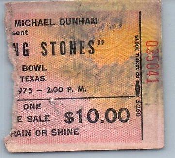 Vintage Rolling Stones Ticket Stub July 6 1975 Cotton Bowl Dallas Texas