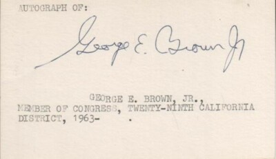 George E. Brown Autographed Index Card Former California Politician D.99