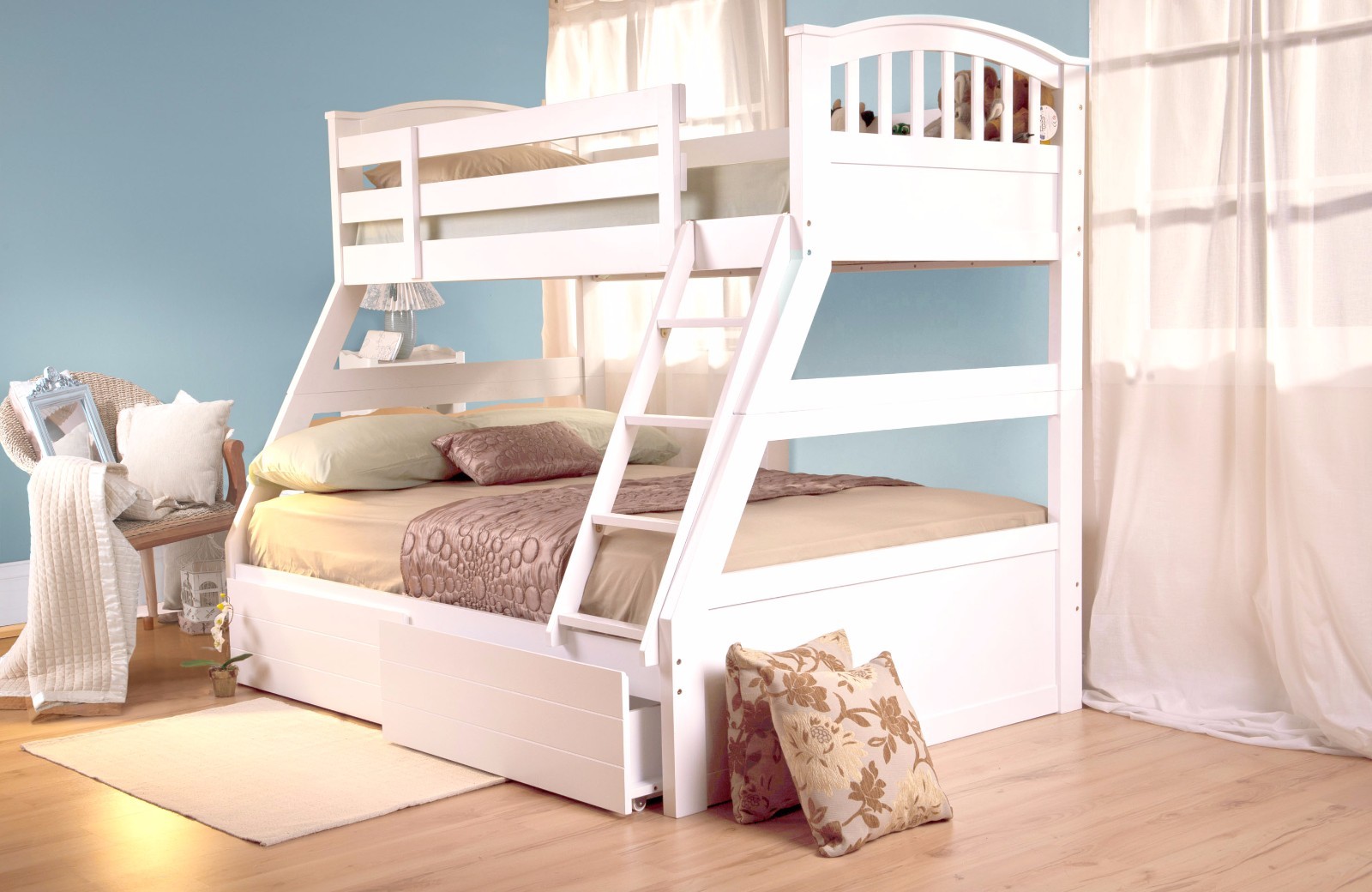Epsom Solid Wood Triple Bunk Bed Frame With Underbed Drawers