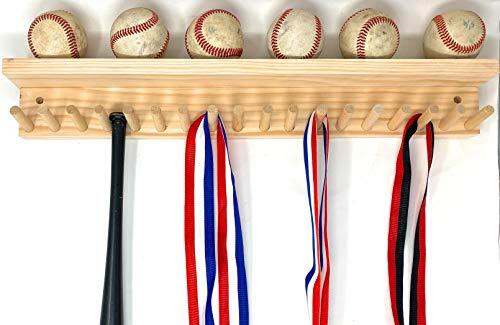BASEBALL BAT RACK 17 MINI BATS 6 BALLS WALL HOLDER  DISPLAY Trophy Awards Metals