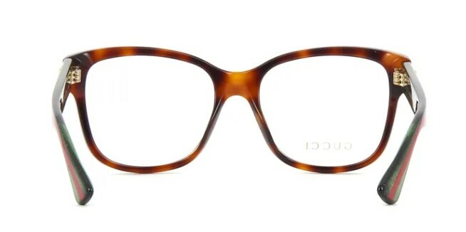Pre-owned Gucci Gg 0038on-002 Havana Green/red Soft Square Women Eyeglasses In Clear
