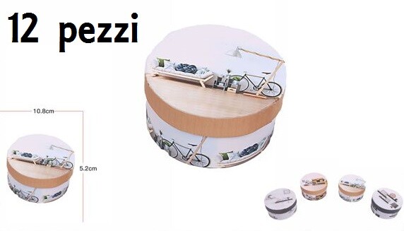 Set 12 Pezzi Scatola Box Confezione Regalo Rotonde Fantasia 10.8x5.2cm dfh