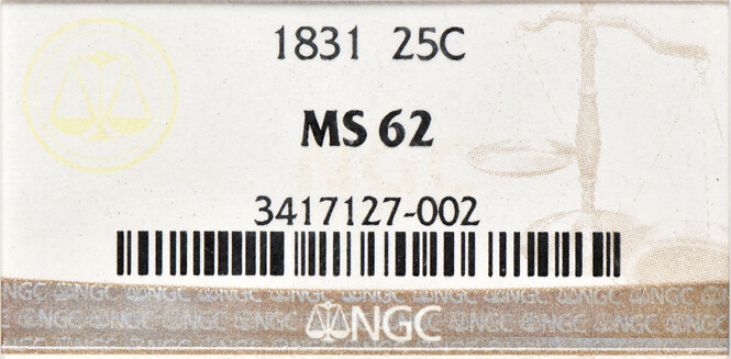 1831 Capped Bust Quarter MS / Mint State 62, NGC 25C C42117
