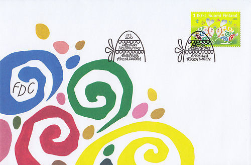 Сезонный, рождественский конверт первого дня с марками Финляндии