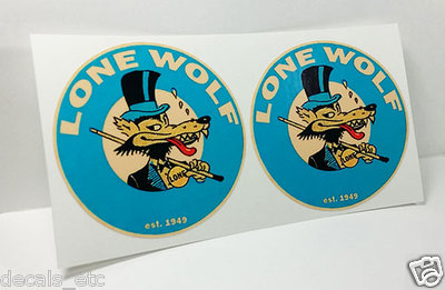 Pair 3'' LONE WOLF Vintage Style DECAL, Vinyl STICKER, rat rod, racing, hot rod