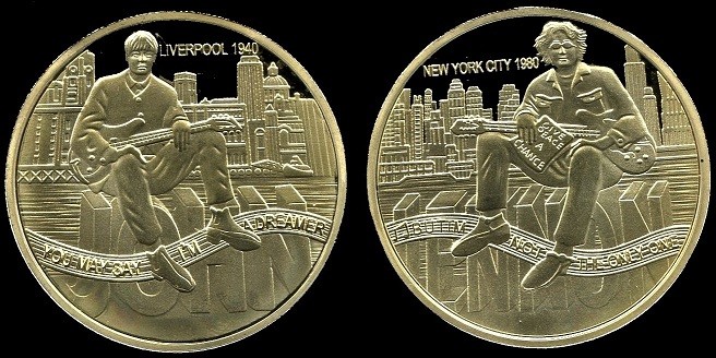 Beatles John Lennon 1940 Liverpool 1980 New York City Gold Medal Display + FDC 1