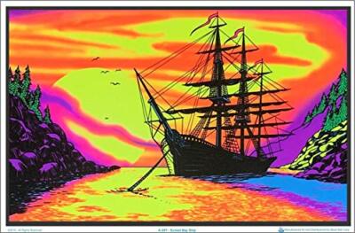 Sunset Bay Ship Laminated Blacklight Poster - 35.5" x 23.5"
