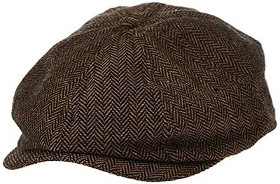 Men's Brood Newsboy Snap Hat, Brown/Khaki Herringbone, Large