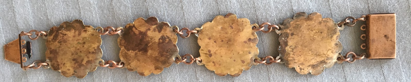 Vintage Mosaic Link Bracelet Copper Turquoise Design c.20s - 50s