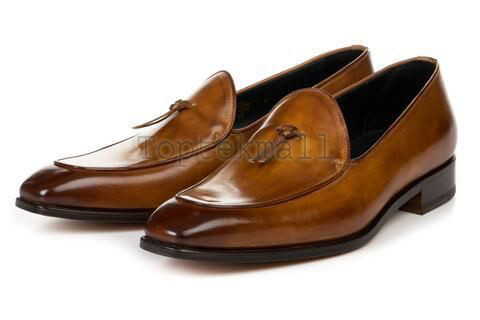 Pre-owned Handmade Men's Leather Loafers Brown Superb With Tassels Dress Latest Shoes-317