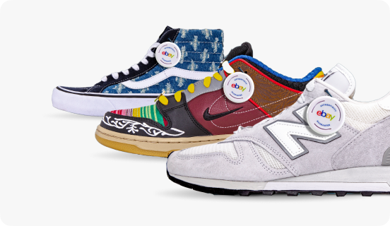 Three sneakers with Authenticity Guarantee tags linking to Sneakers page