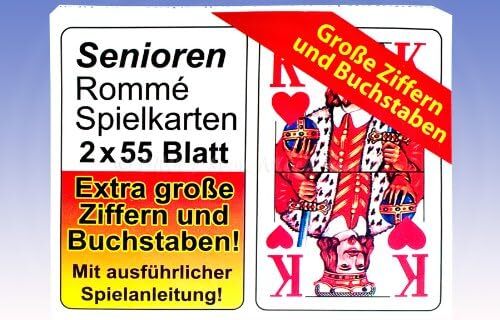Senioren Romme Spielkarten Extra GroÃE Ziffern, Buchstaben, 2x55 Blatt 2er Pack