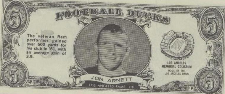 1962 Topps Football Bucks Jon Arnett #37