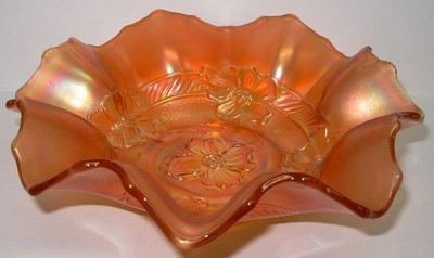 Diamond Dugan Carnival Glass Apple Blossom Bowl Marigold Orange Dish
