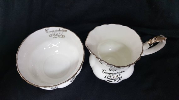 Royal Albert Silver Anniversary Cream & Sugar Set Bone China England Silver