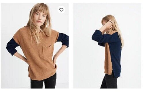 НОВЫЙ вязаный пуловер свободного кроя MADEWELL с цветными блоками Thompson и карманами XS AC797