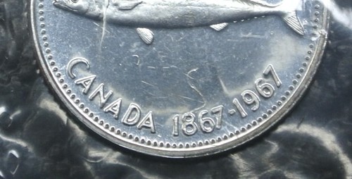 1967 CANADA - 10 CENTS SILVER - ERROR - Hair just above 1867