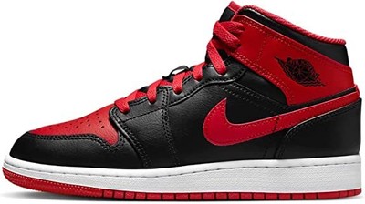 Кроссовки Jordan 1 Mid Alternate Bred Black/Fire Red-White для больших детей (DQ8423 060)