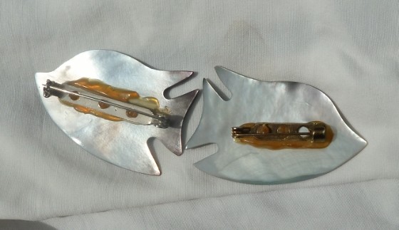 Vintage Carved Abalone Fish Pin Brooch, 2 Available