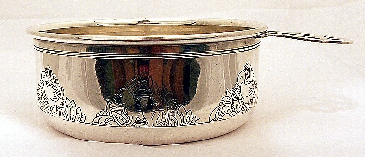 A sterling baby bowl with rabbits and ducks, H.R.Morss & Co., N.Attleboro, Mass