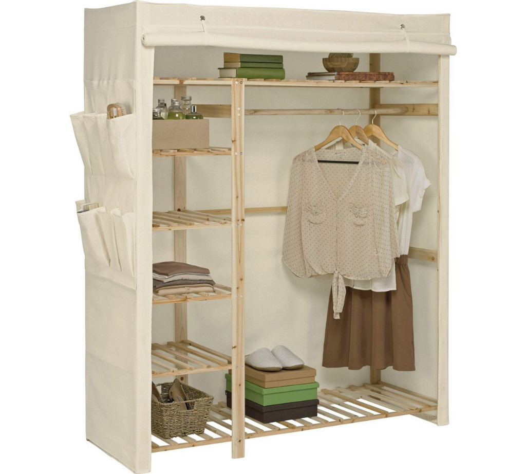 HOME Polycotton And Pine Triple Wardrobe Cream Fabric Wardrobe