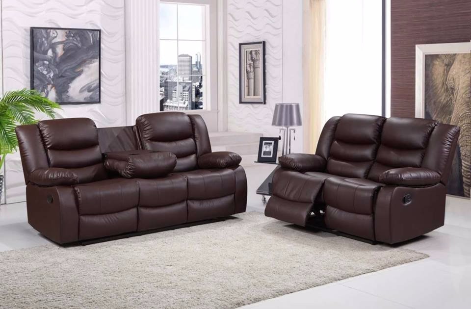 ESTHER LUXURY 3&2 BONDED LEATHER RECLINER SOFA SET WITH DRINK HOLDER